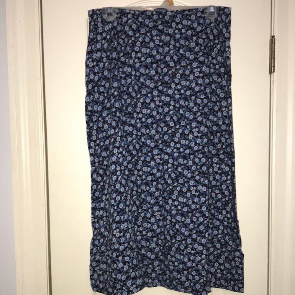 Midi Length Blue Floral Skirt